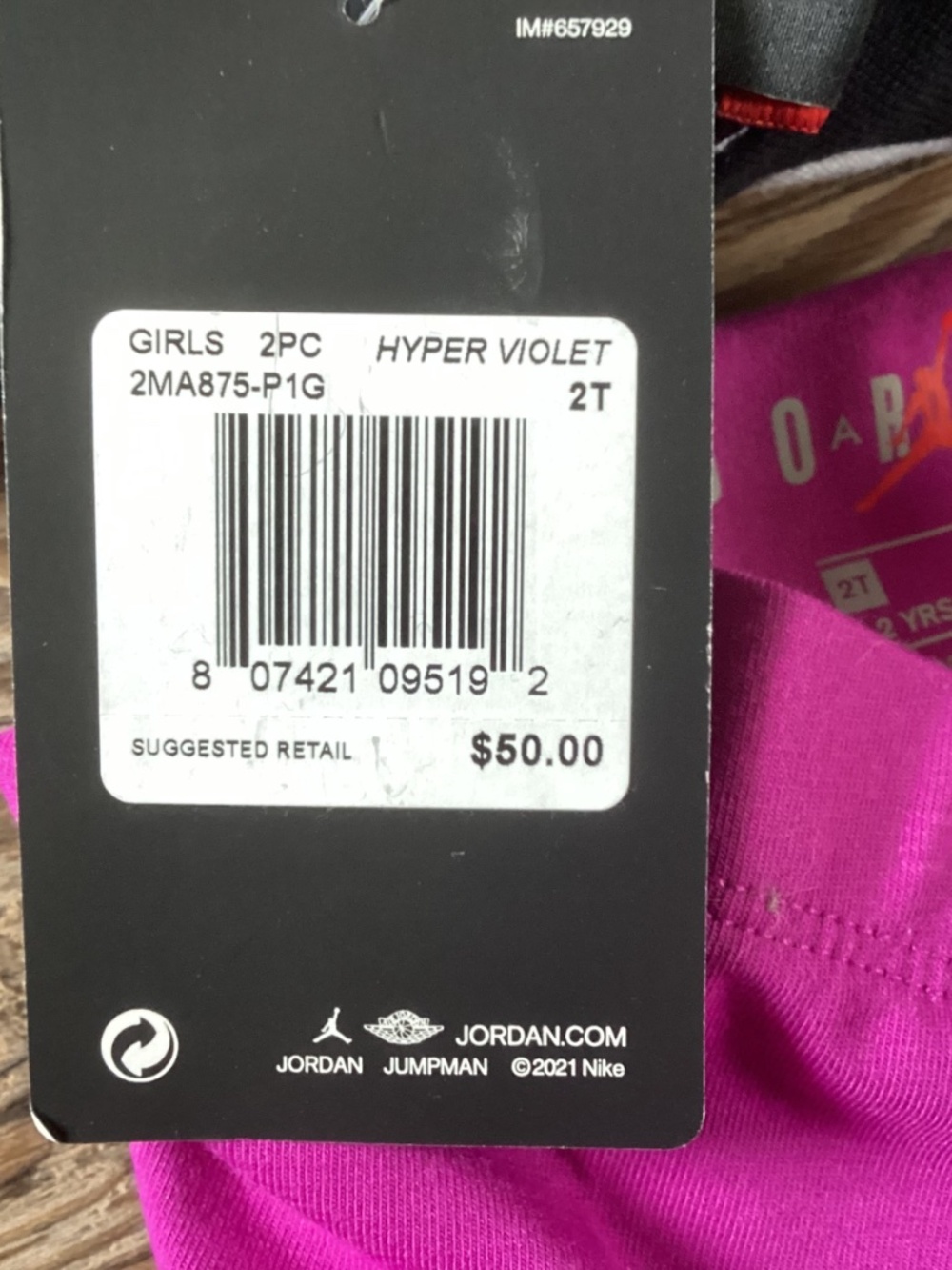 Jordan Girls 2-Piece Hoodie & Leggings Set in Black, White & Pink Size 2T(NWT) - Picture 5 of 5